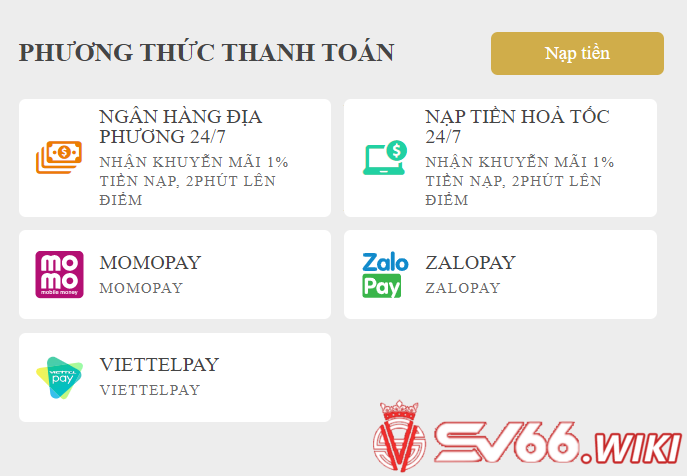 Thực hiện giao dịch nạp tiền SV66